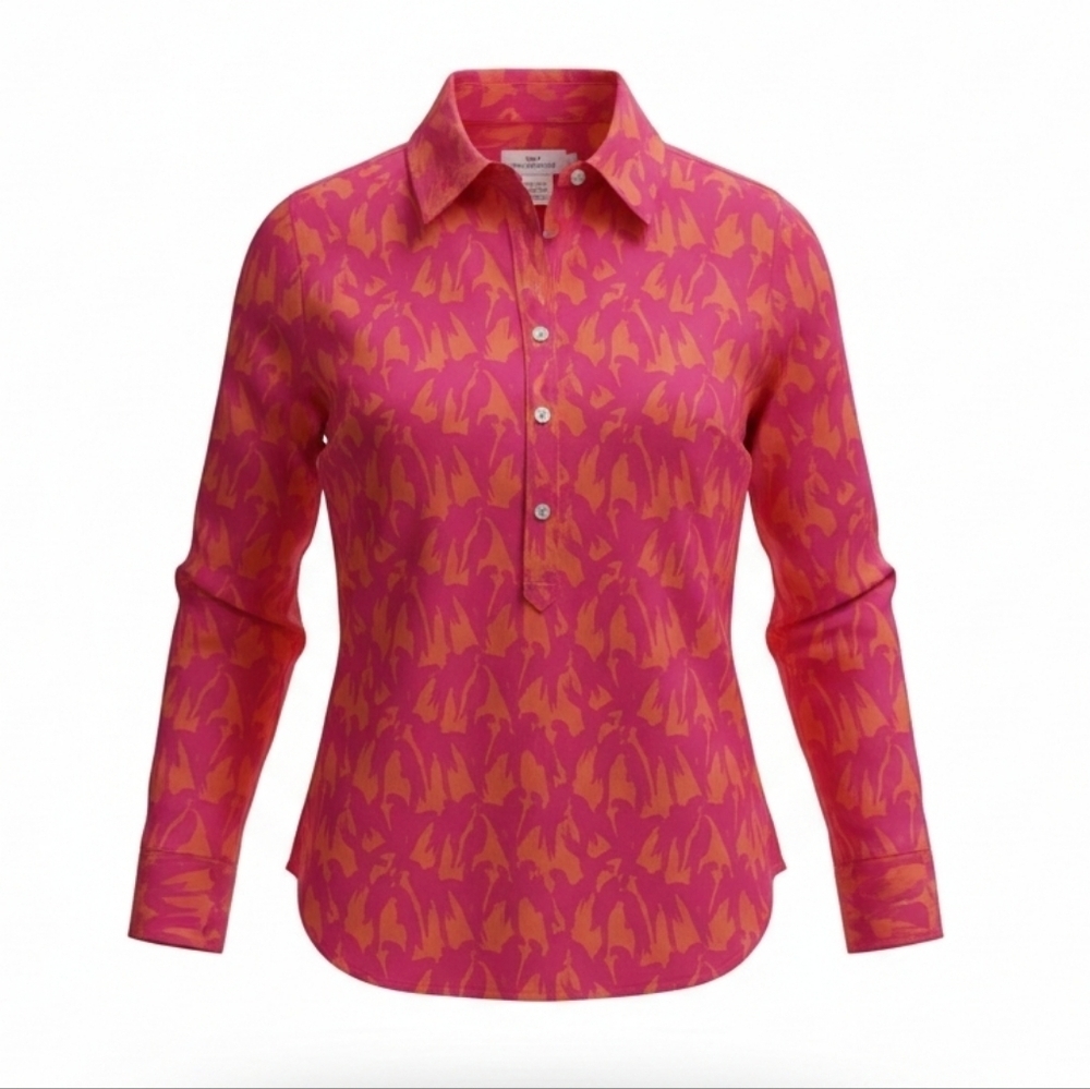 Sz 2 NWT Vineyard Vines Parrot Print Long Sleeve Popover Orange Sherbert